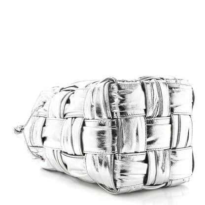 Metallic Calfskin Intrecciato Foulard Bucket Bag Silver