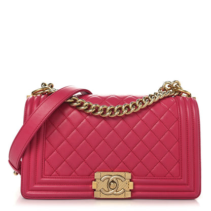 Lambskin Quilted Medium Boy Flap Fuchsia