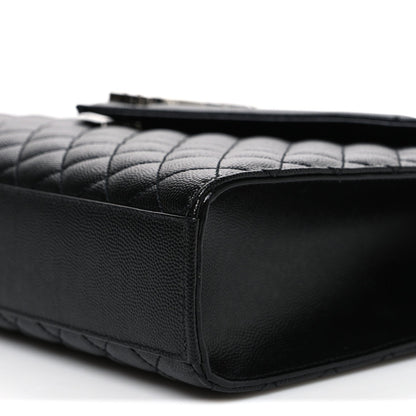 Grain De Poudre Textured Mixed Matelasse Large Triquilt Monogram Satchel Black