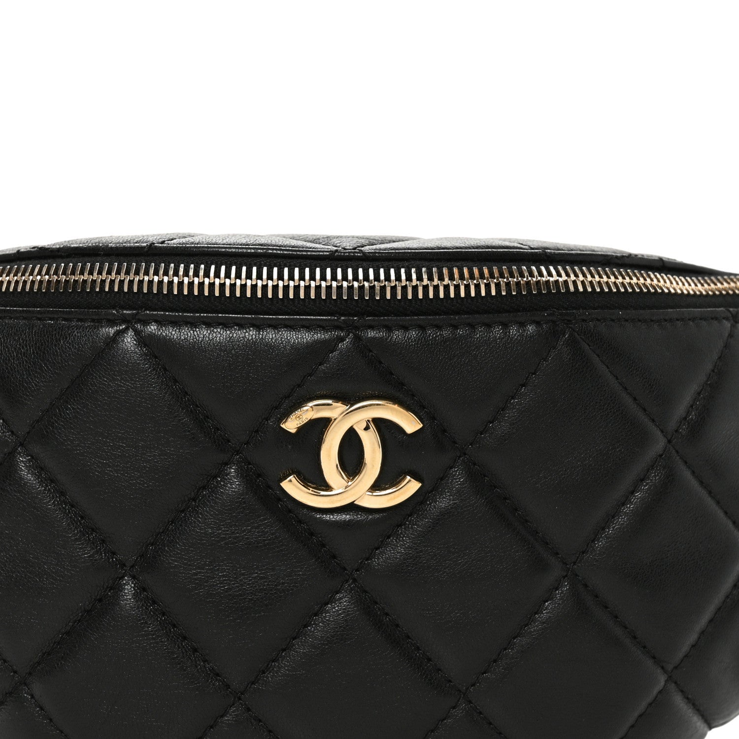 Shiny Lambskin Quilted Belt Bag Black