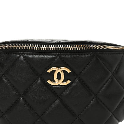 Shiny Lambskin Quilted Belt Bag Black