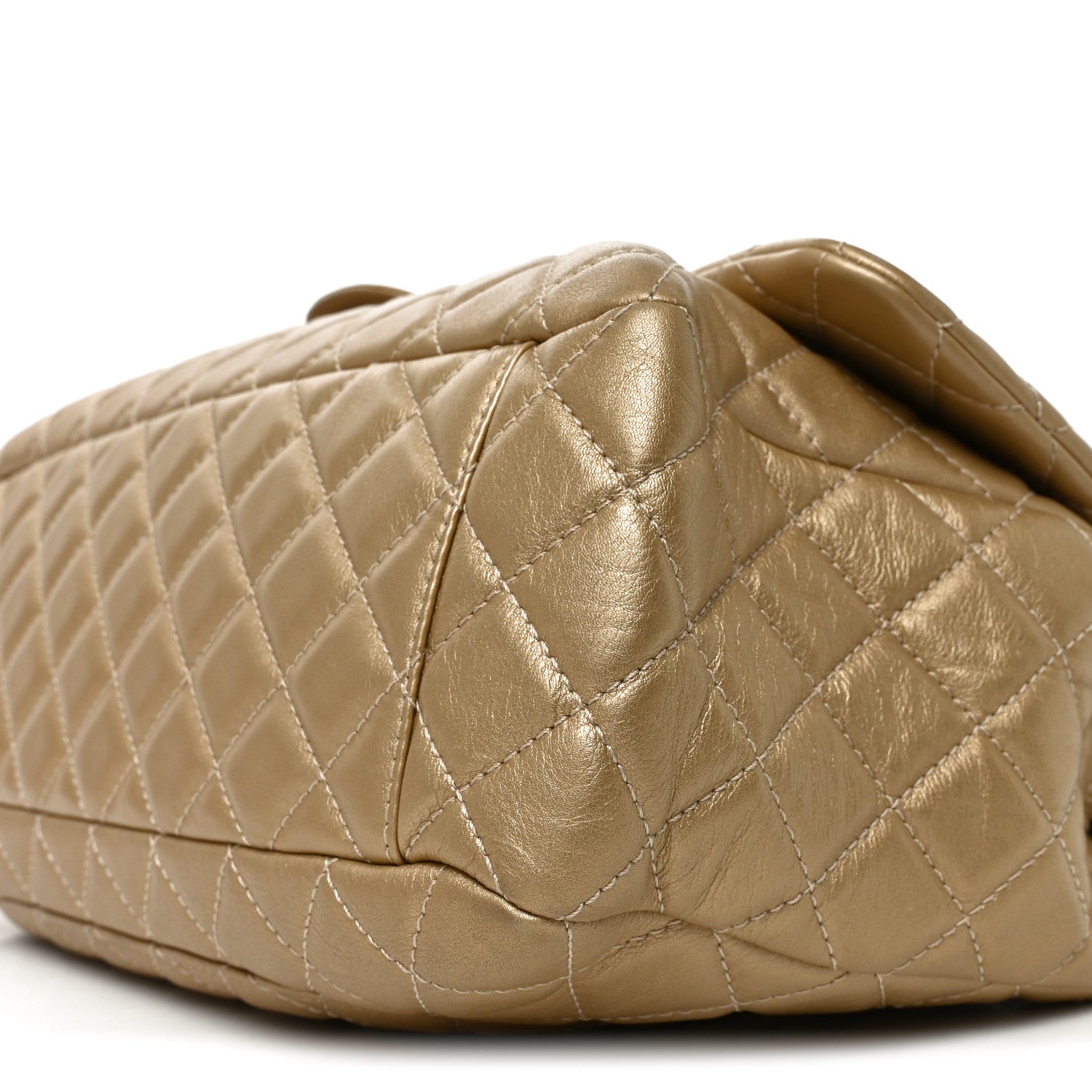 Metallic Calfskin Quilted Small XXL Travel Flap Bag Gold