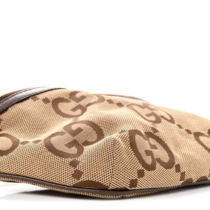 Monogram Jumbo GG Textured Dollar Calfskin Web Belt Bag Camel Ebony New Acero