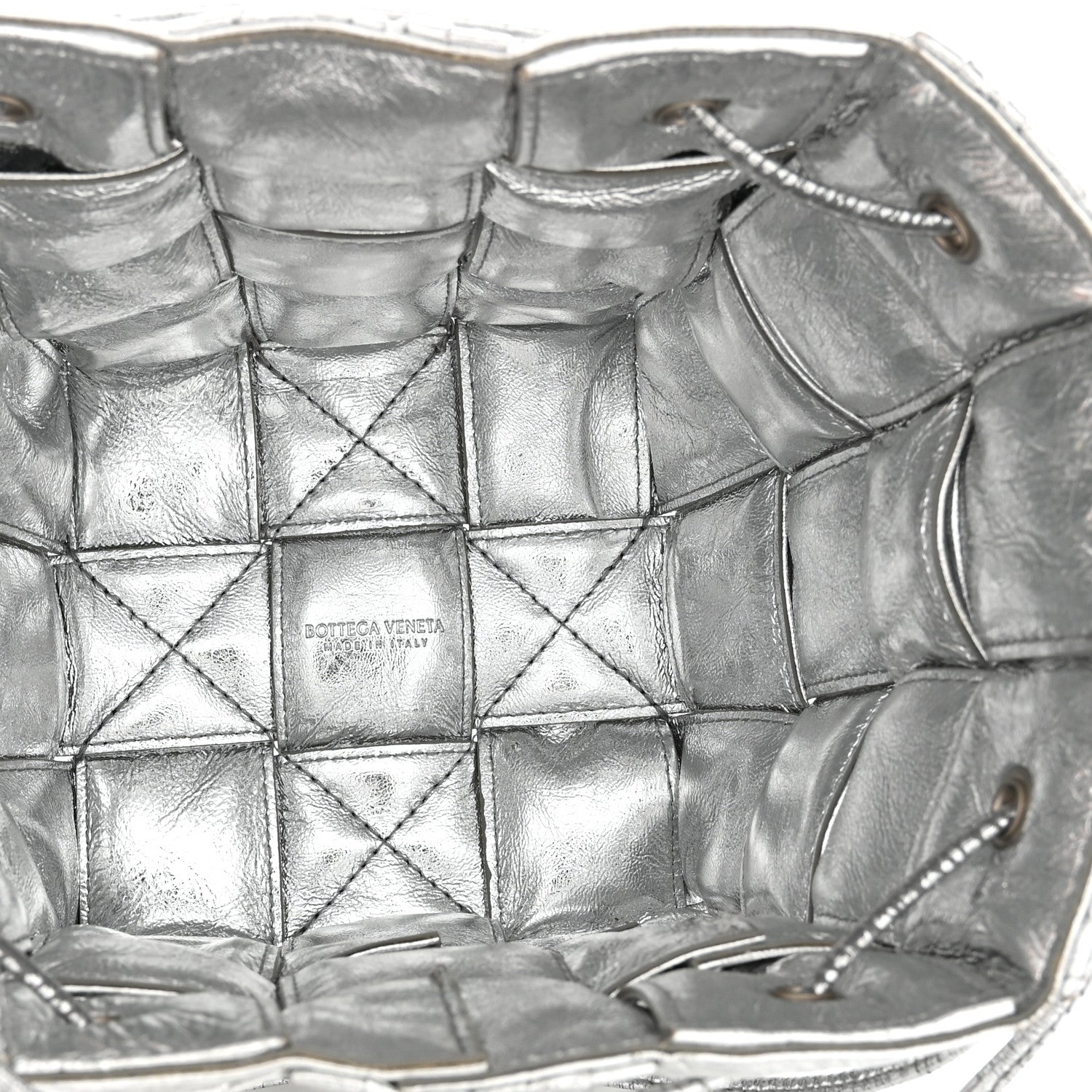 Metallic Calfskin Intrecciato Foulard Bucket Bag Silver