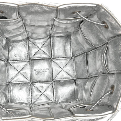 Metallic Calfskin Intrecciato Foulard Bucket Bag Silver