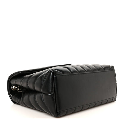 Calfskin Y Quilted Monogram Small Loulou Crossbody Bag Black