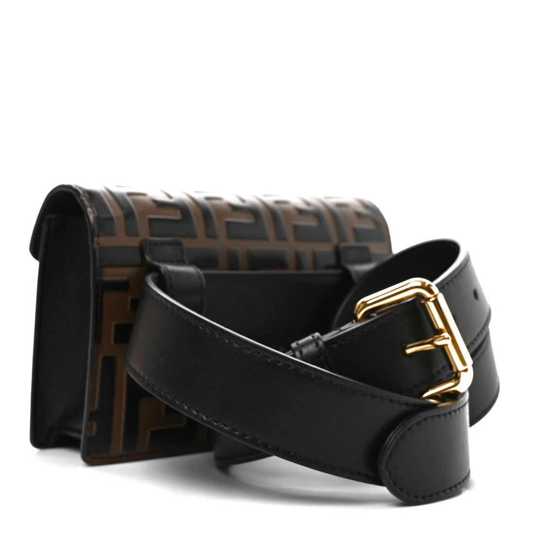Vitello Liberty F is Fendi Bi-Color FF 1974 Embossed Envelope Belt Bag Maya Black