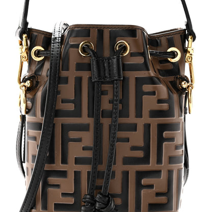 Vitello Liberty F is Fendi Bi-Color FF 1974 Embossed Mini Mon Tresor Bucket Bag Maya Black