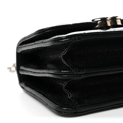 Caviar Quilted Enamel Top Handle Flap Clutch With Chain Black Clutch With Chain Black
