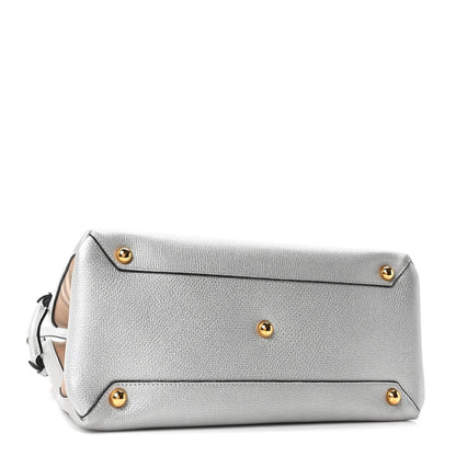 Metallic Grainy Calfskin House Check Medium Banner Tote Silver
