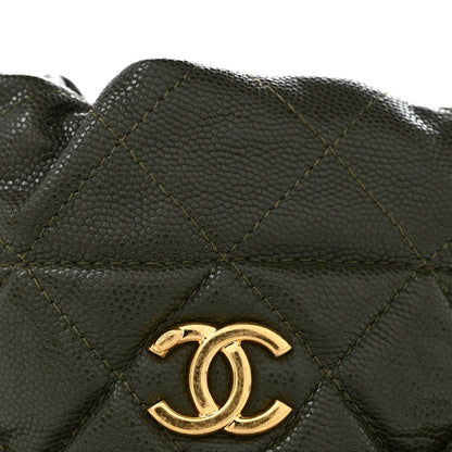 Caviar Quilted Coco First Bucket Clutch With Chain Khaki