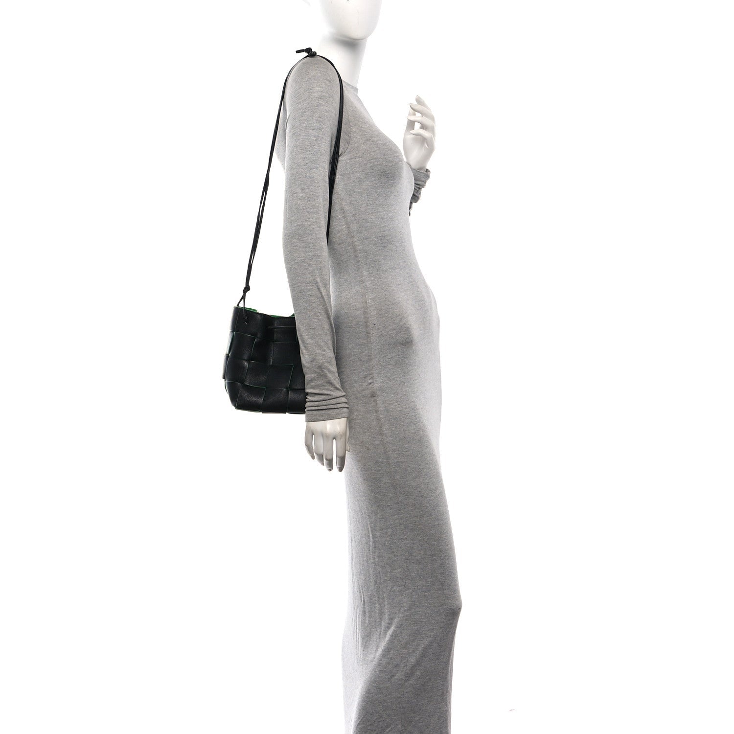 Nappa Maxi Intrecciato Mini Cassette Bucket Bag Black Parakeet