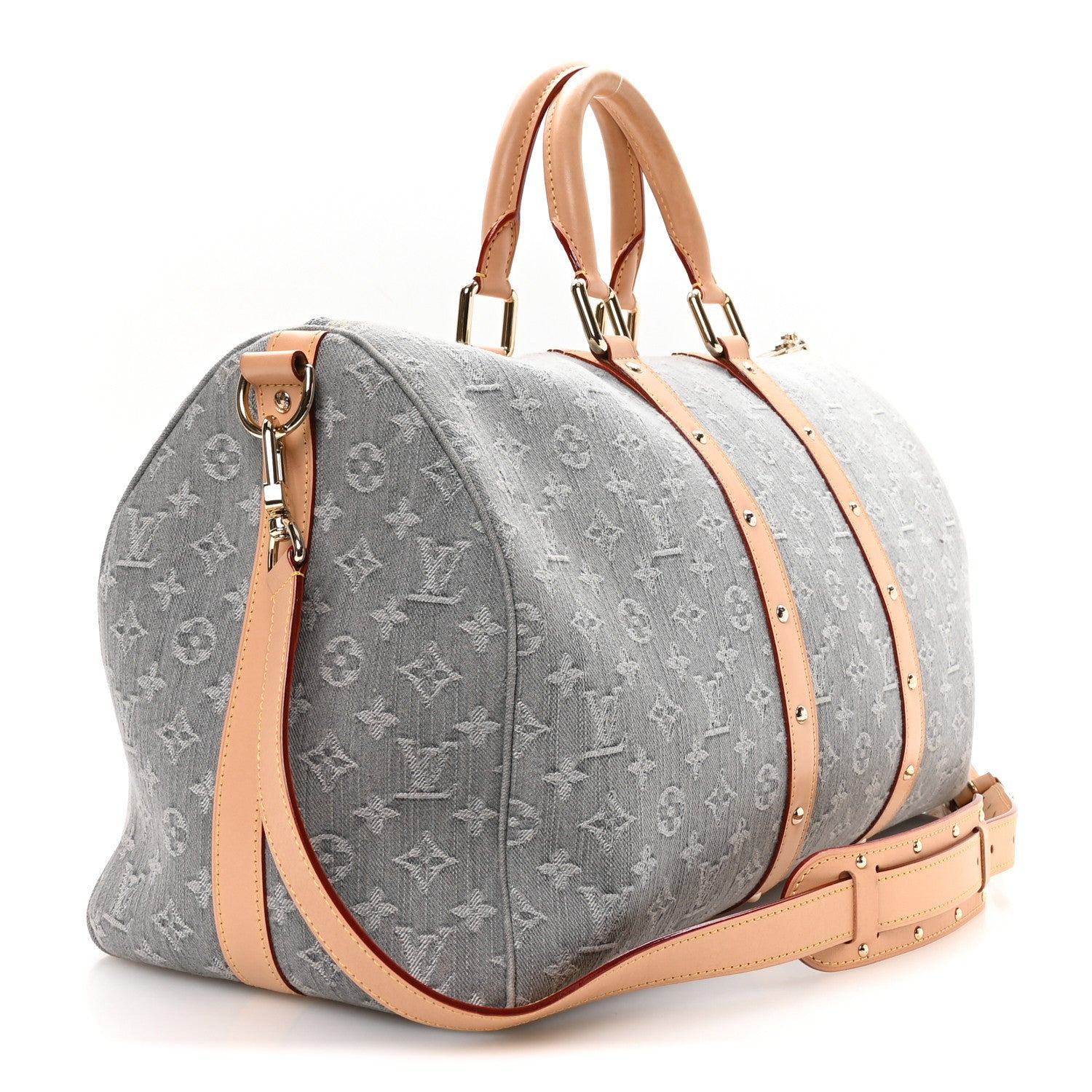 Denim Monogram Studded Keepall Bandouliere 45 Cloudy Grey
