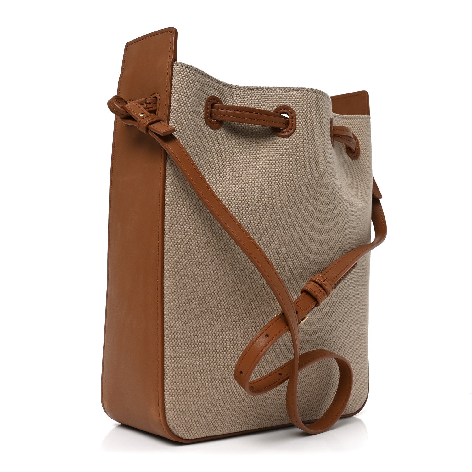 Canvas Calfskin Small Bucket Bag Desert Dust Brick