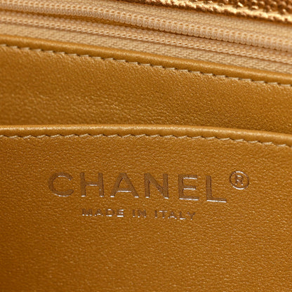 Metallic Caviar Quilted Top Handle East West Flap Gold