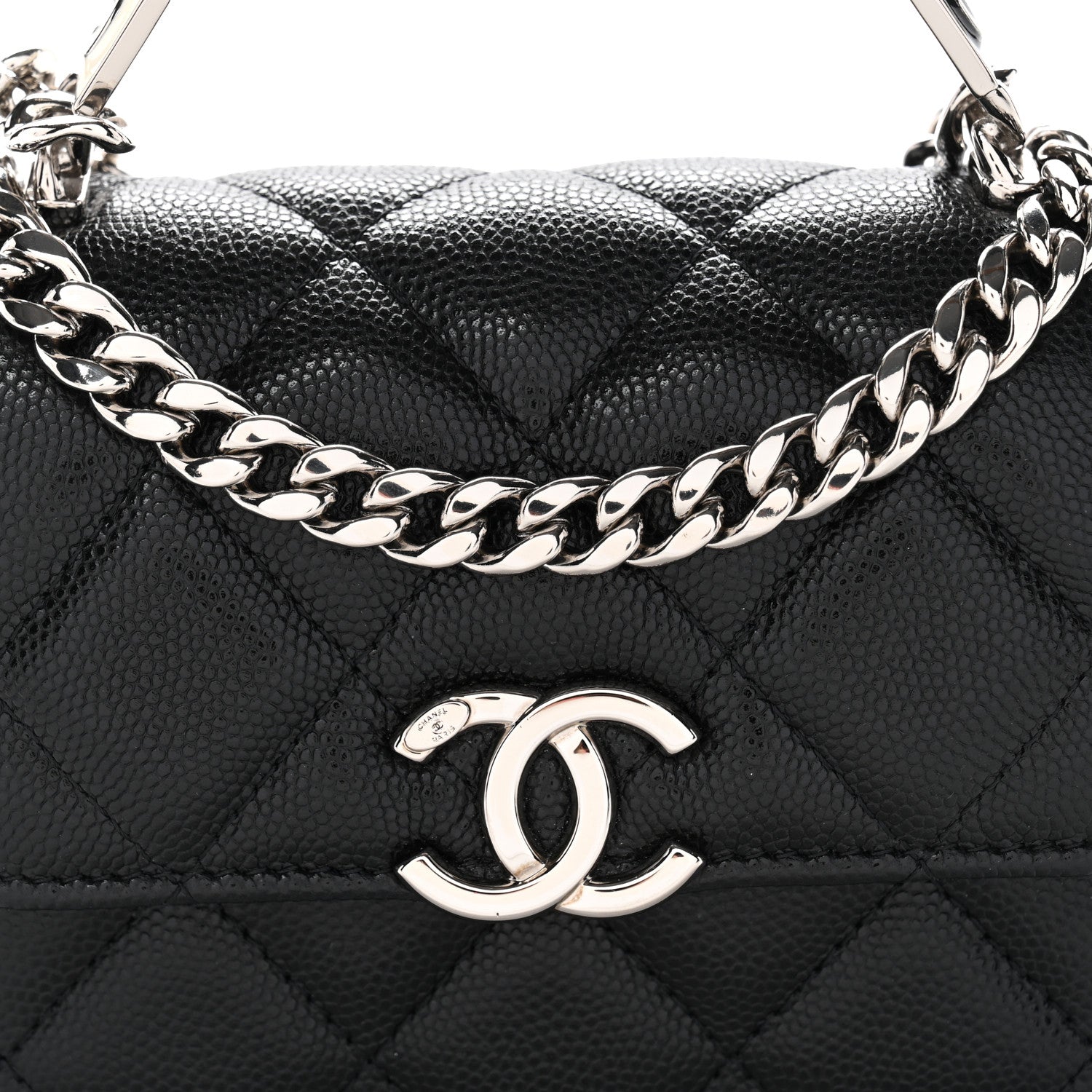 Caviar Quilted Enamel Top Handle Flap Clutch With Chain Black Clutch With Chain Black
