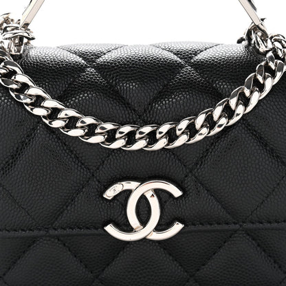 Caviar Quilted Enamel Top Handle Flap Clutch With Chain Black Clutch With Chain Black