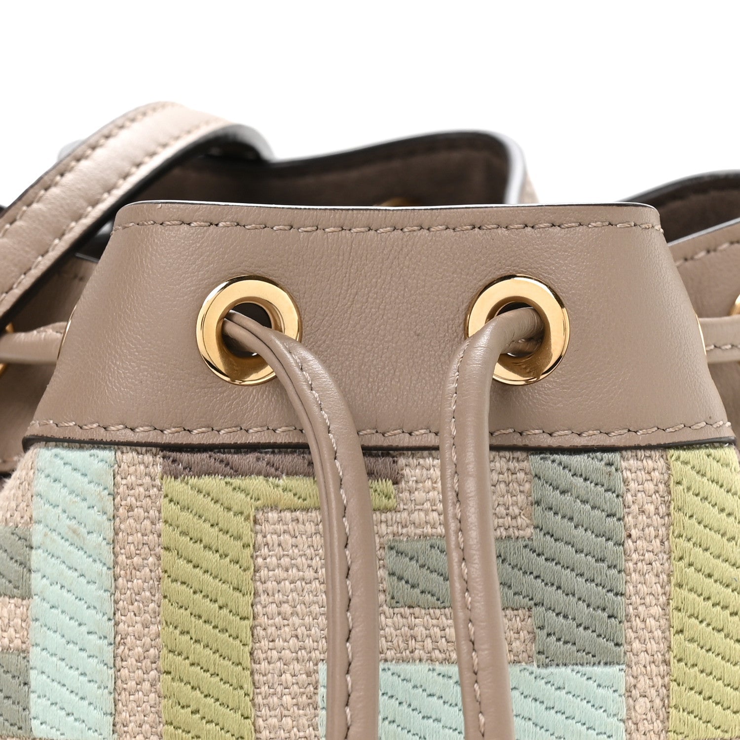 Canvas Vitello King FF Embroidered Mini Mon Tresor Bucket Bag Matcha Milk Dove