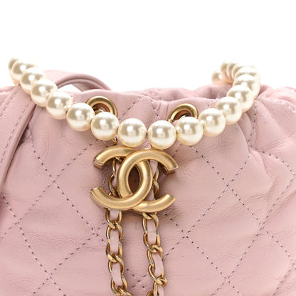 Calfskin Quilted Pearl Mini About Pearls Drawstring Bucket Light Pink