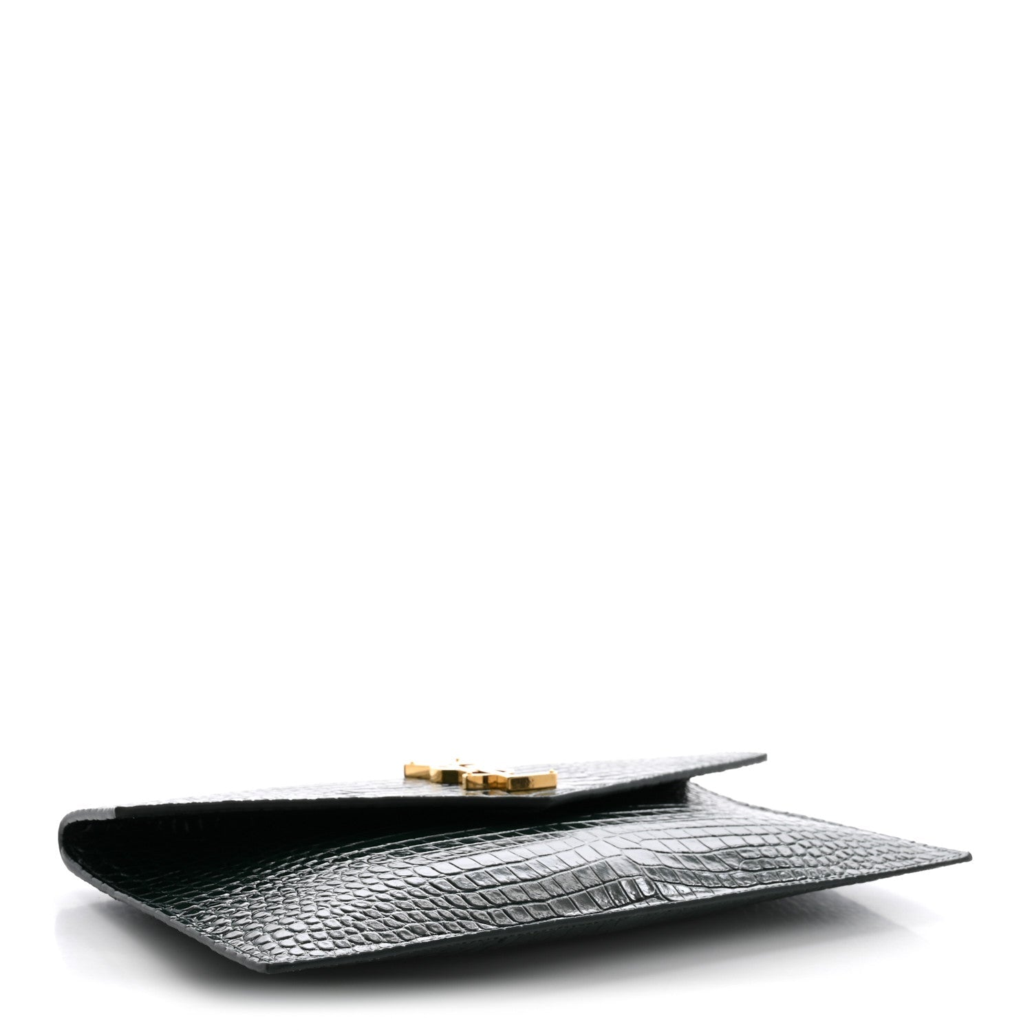 Calfskin Crocodile Embossed Uptown Monogram Clutch Dark Green