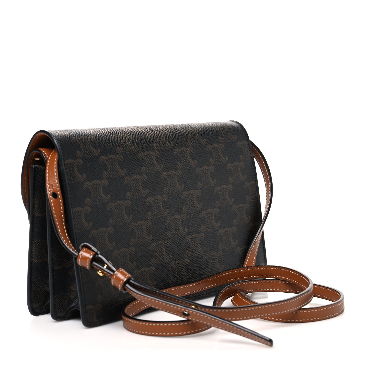 Triomphe Canvas Lambskin Wallet On Strap Tan Tan