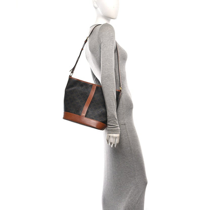 Triomphe Canvas Calfskin Medium Bucket Bag Tan