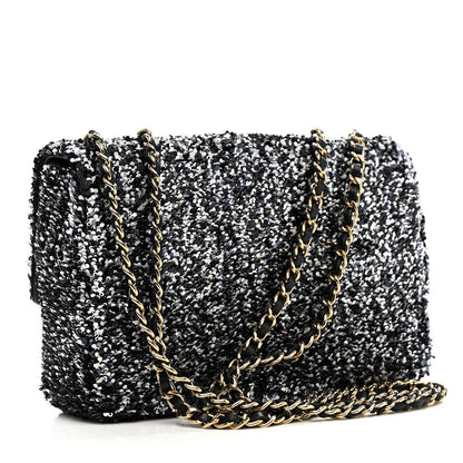 Sequin Quilted Small Single Flap Black White Grey