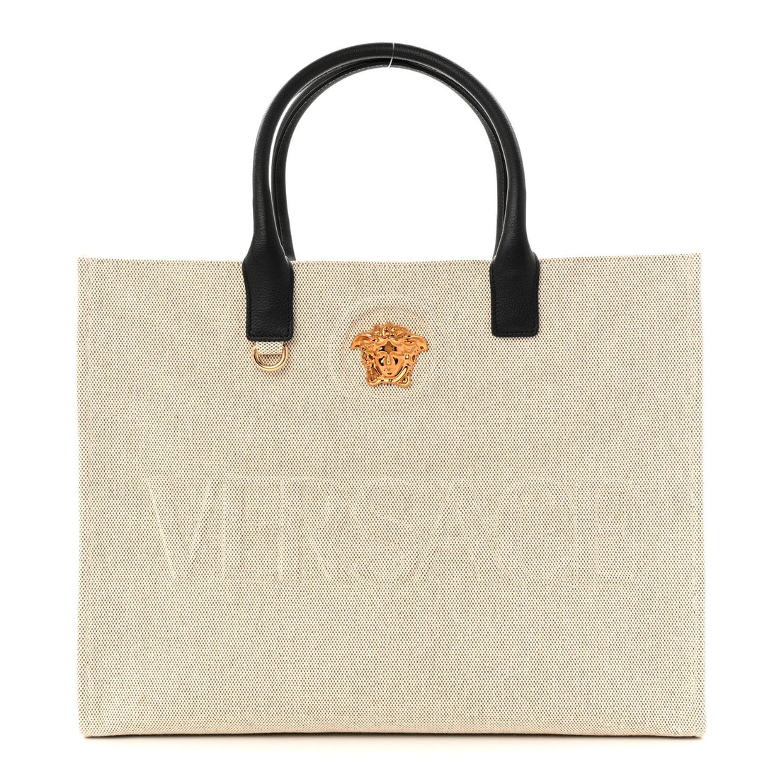 Canvas Calfskin Large La Medusa Tote Bag Beige