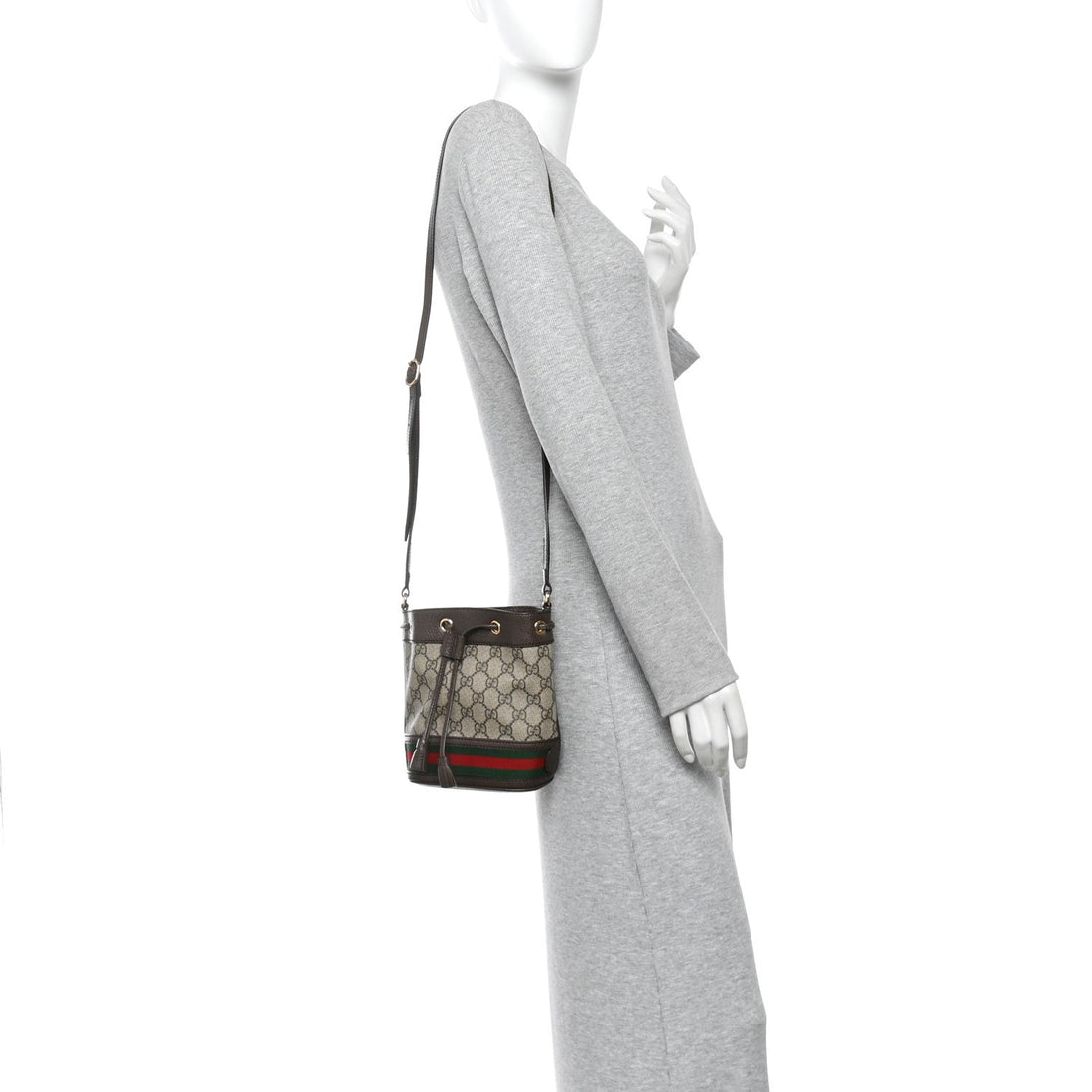GG Supreme Monogram Web Mini Ophidia Bucket Bag Brown Brown