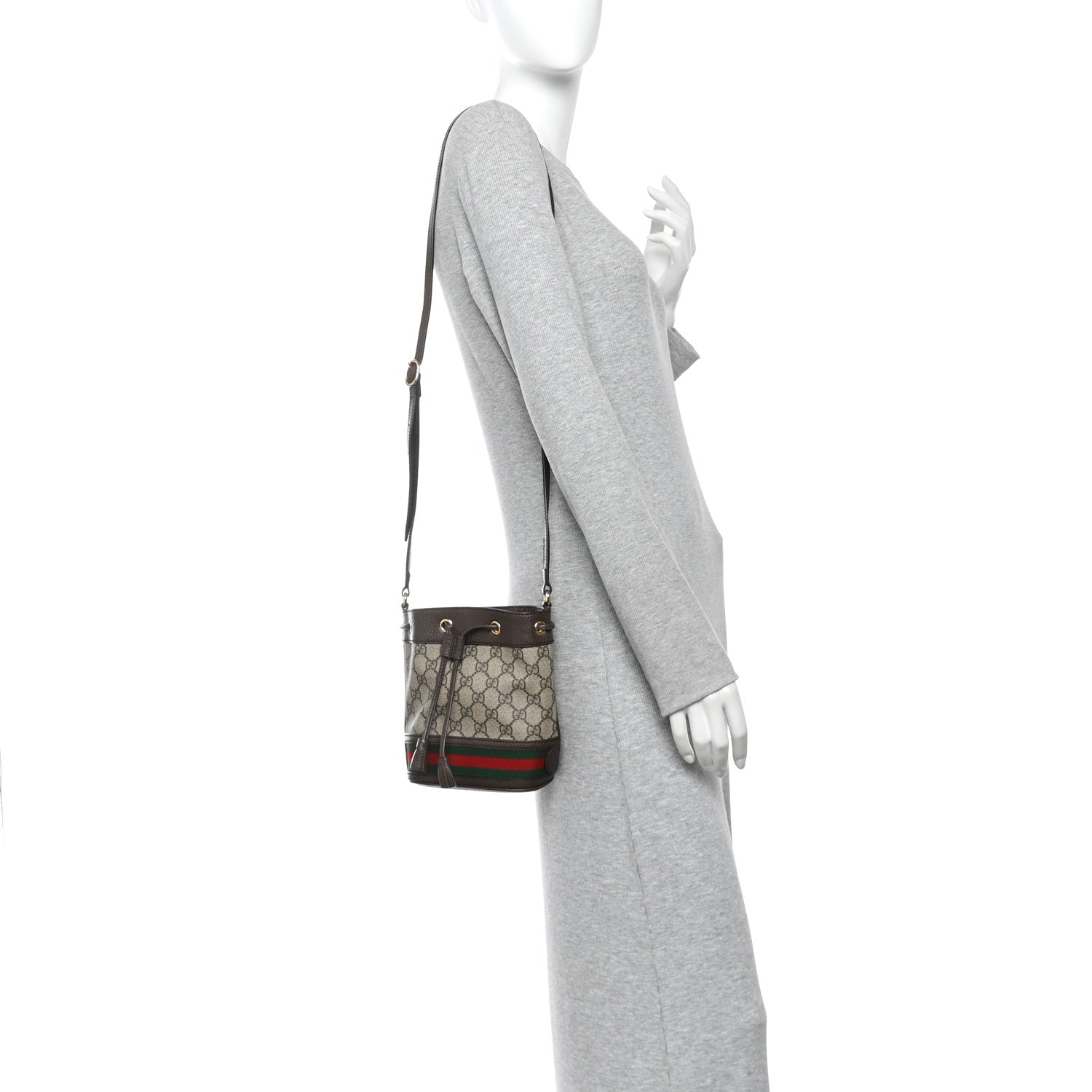 GG Supreme Monogram Web Mini Ophidia Bucket Bag Brown Brown