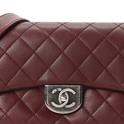 Shiny Goatskin Quilted Small Double Carry Waist Chain Flap Burgundy