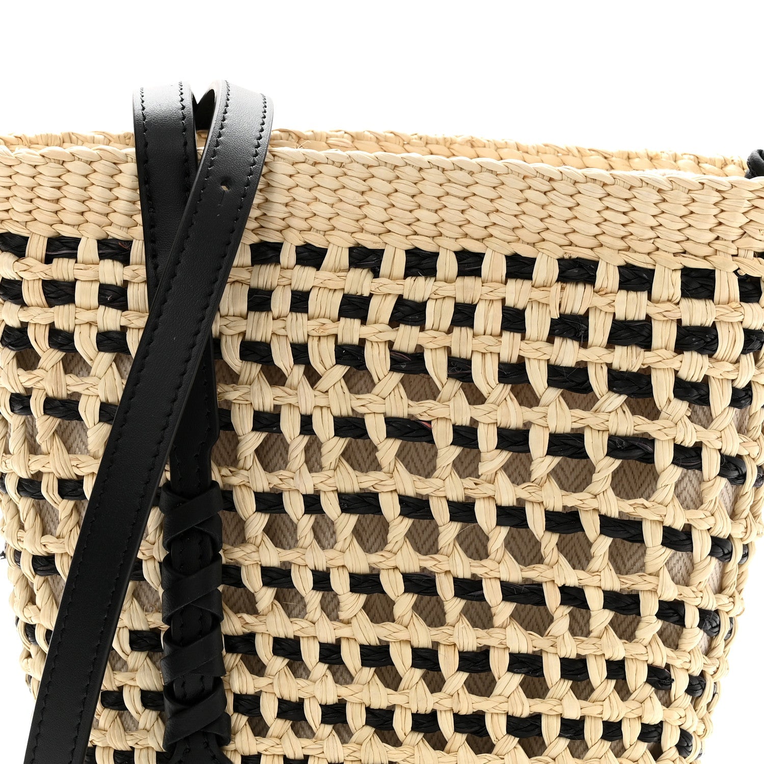 Calfskin Raffia Paulas Ibiza Bucket Bag Natural Black