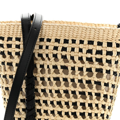 Calfskin Raffia Paulas Ibiza Bucket Bag Natural Black