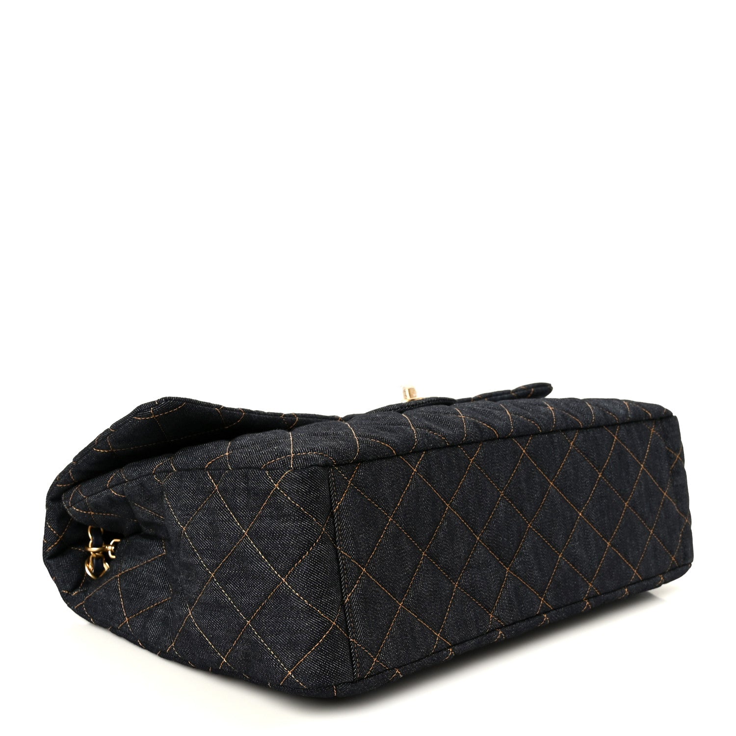 Denim Quilted XXL Travel Flap Bag Dark Blue Orange