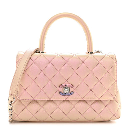 Iridescent Caviar Quilted Mini Coco Handle Flap Pink
