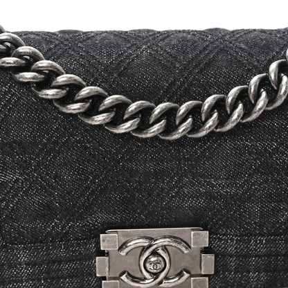 Denim Quilted Small Boy Flap Black
