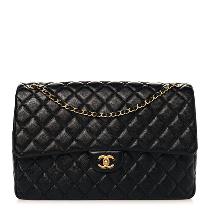 Caviar Quilted XXL Travel Flap Bag Black