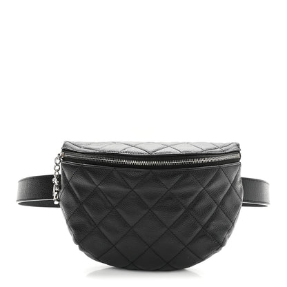 Grained Calfskin Quilted Waist Belt Bag Black