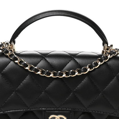 Lambskin Quilted Flap Phone Holder With Chain Black