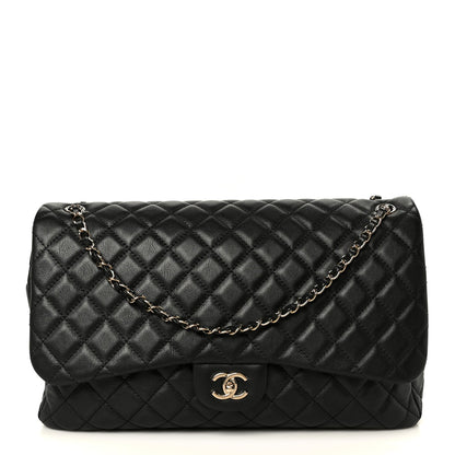 Calfskin Quilted Small XXL Travel Flap Bag Black