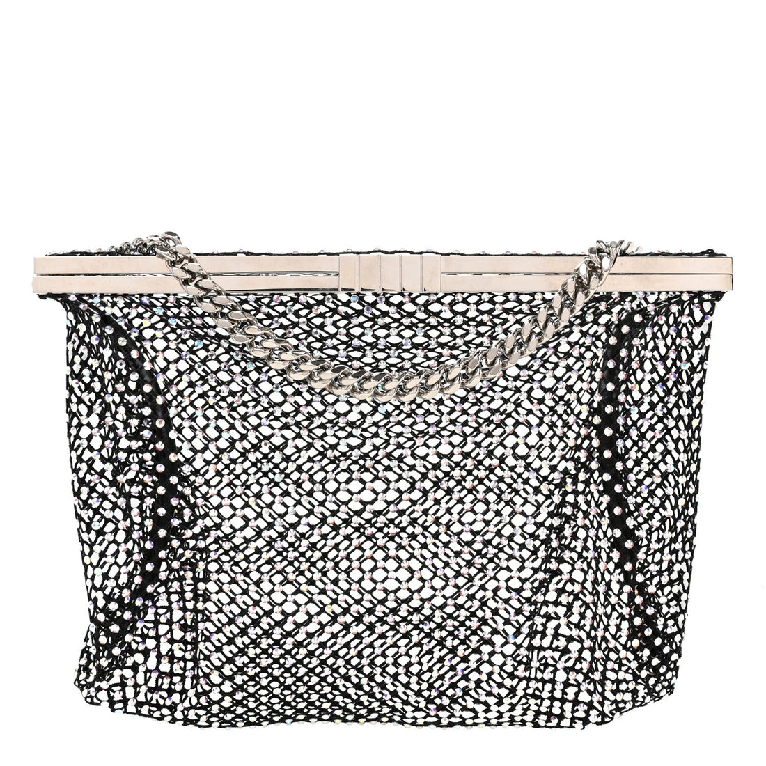 Mesh Crystal Medium Fanny Shoulder Bag Black