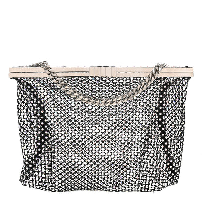 Mesh Crystal Medium Fanny Shoulder Bag Black