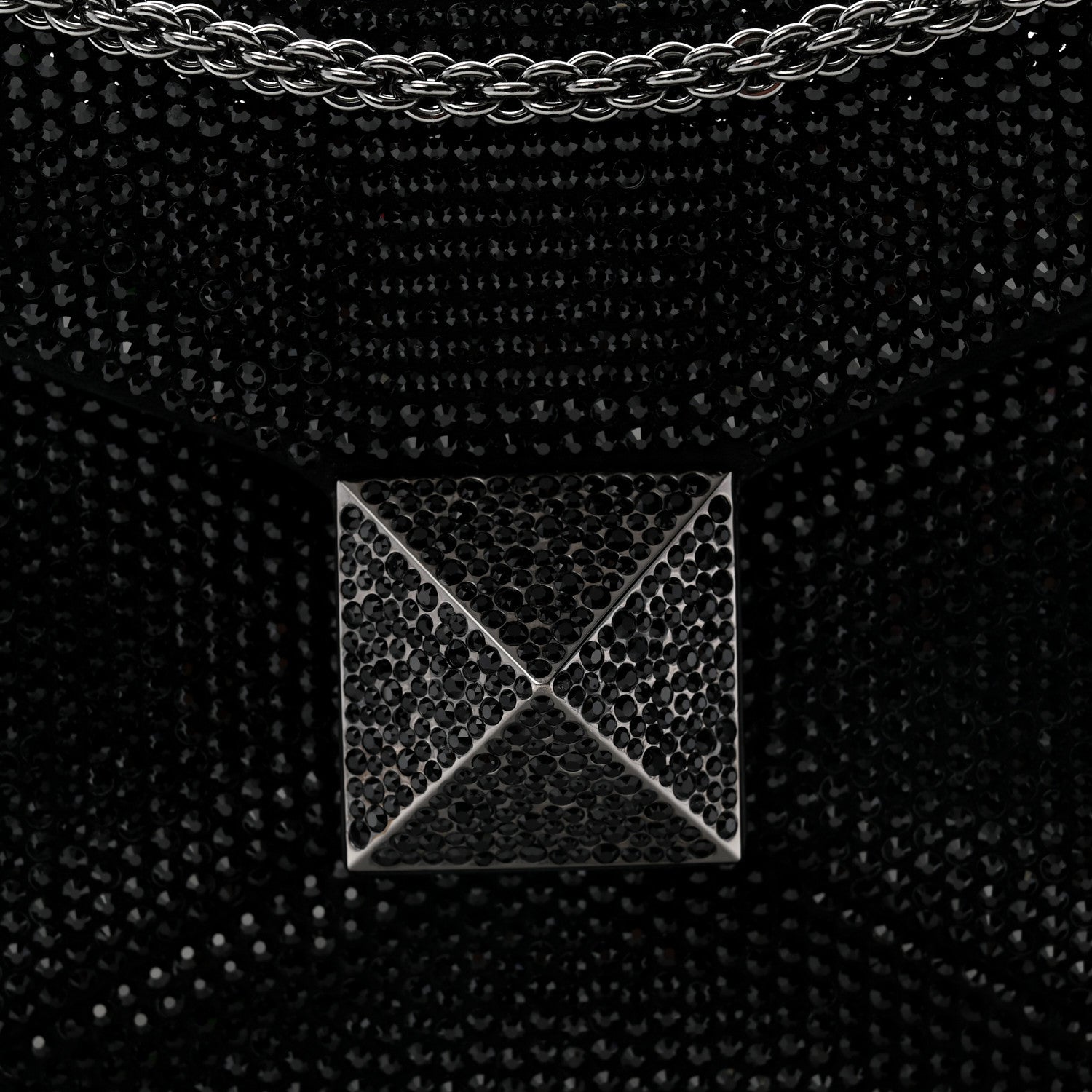 Crystal Suede Embellished Small One Stud Clutch With Chain Black