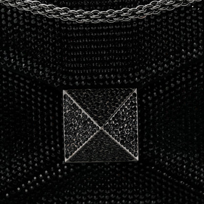 Crystal Suede Embellished Small One Stud Clutch With Chain Black