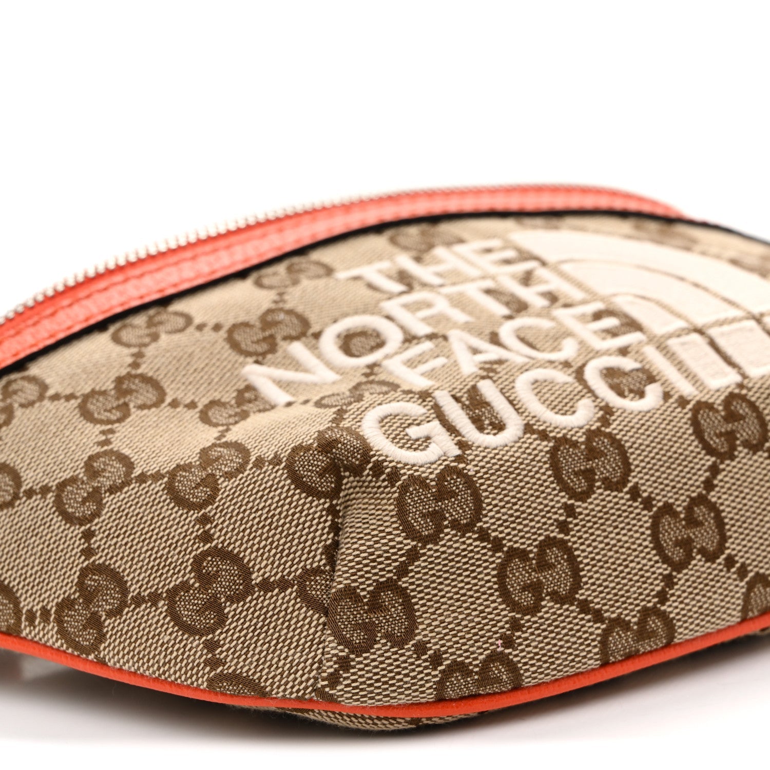 X THE NORTH FACE Monogram Textured Dollar Calfskin Embroidered Belt Bag Beige Ebony Mystic White Deep Orange