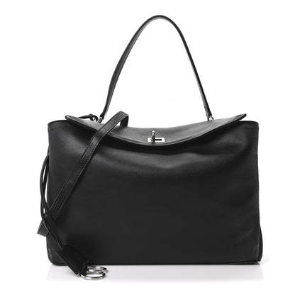 Natural Smooth Calfskin Medium Rodeo Top Handle Handbag Black