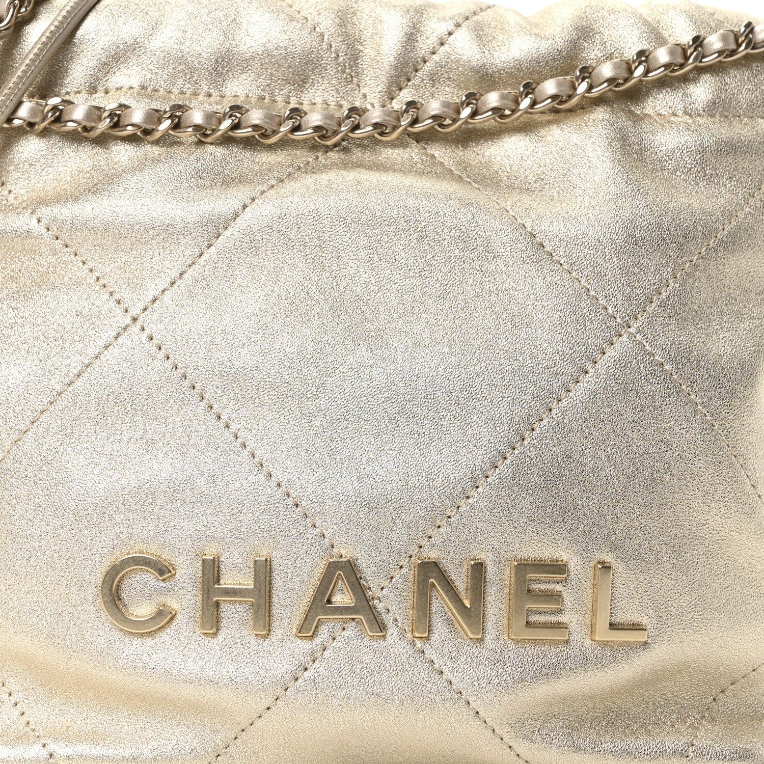 Metallic Lambskin Quilted Mini Chanel 22 Golden