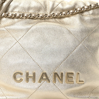 Metallic Lambskin Quilted Mini Chanel 22 Golden