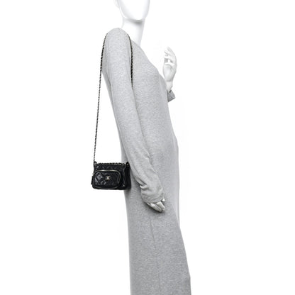 Shiny Crumpled Lambskin Quilted Mini Clutch With Chain Black