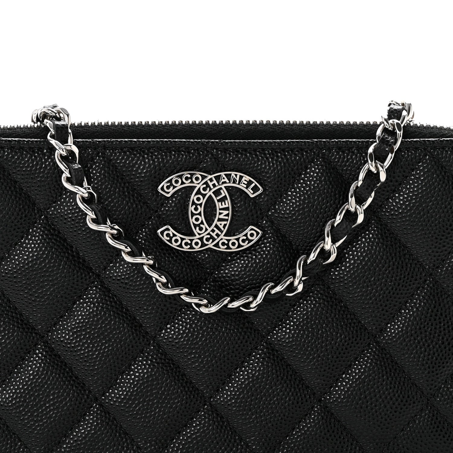 Caviar Quilted Logo Small Clutch With Chain Black